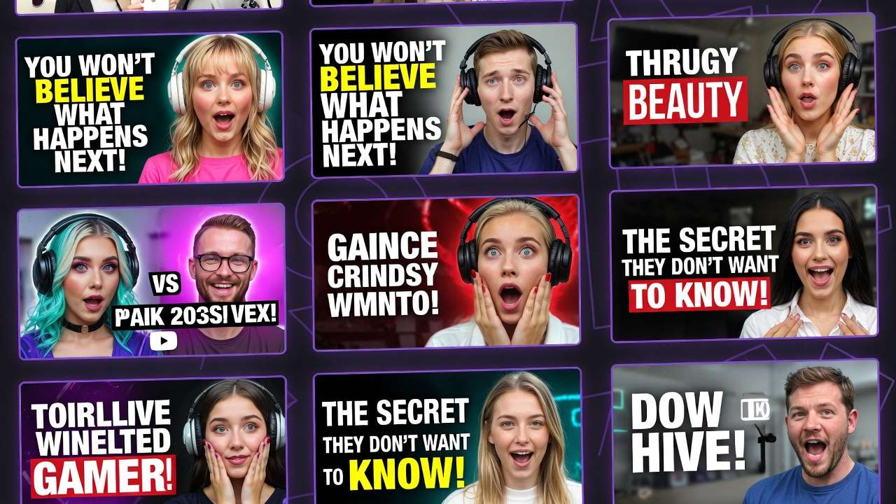 9 thumbnails: people with headphones, YOU WON'T BELIEVE text overlays