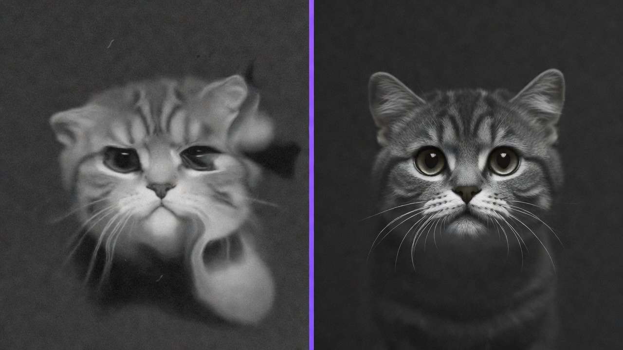 Split: cat with melt effect vs sharp photo